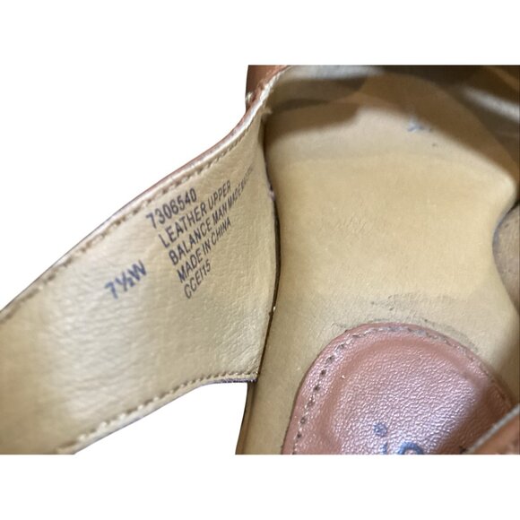 Sandals Heels Leather Slingback 3” Wedge Block Style Women’s Size 7.5W Brown - Picture 3 of 9